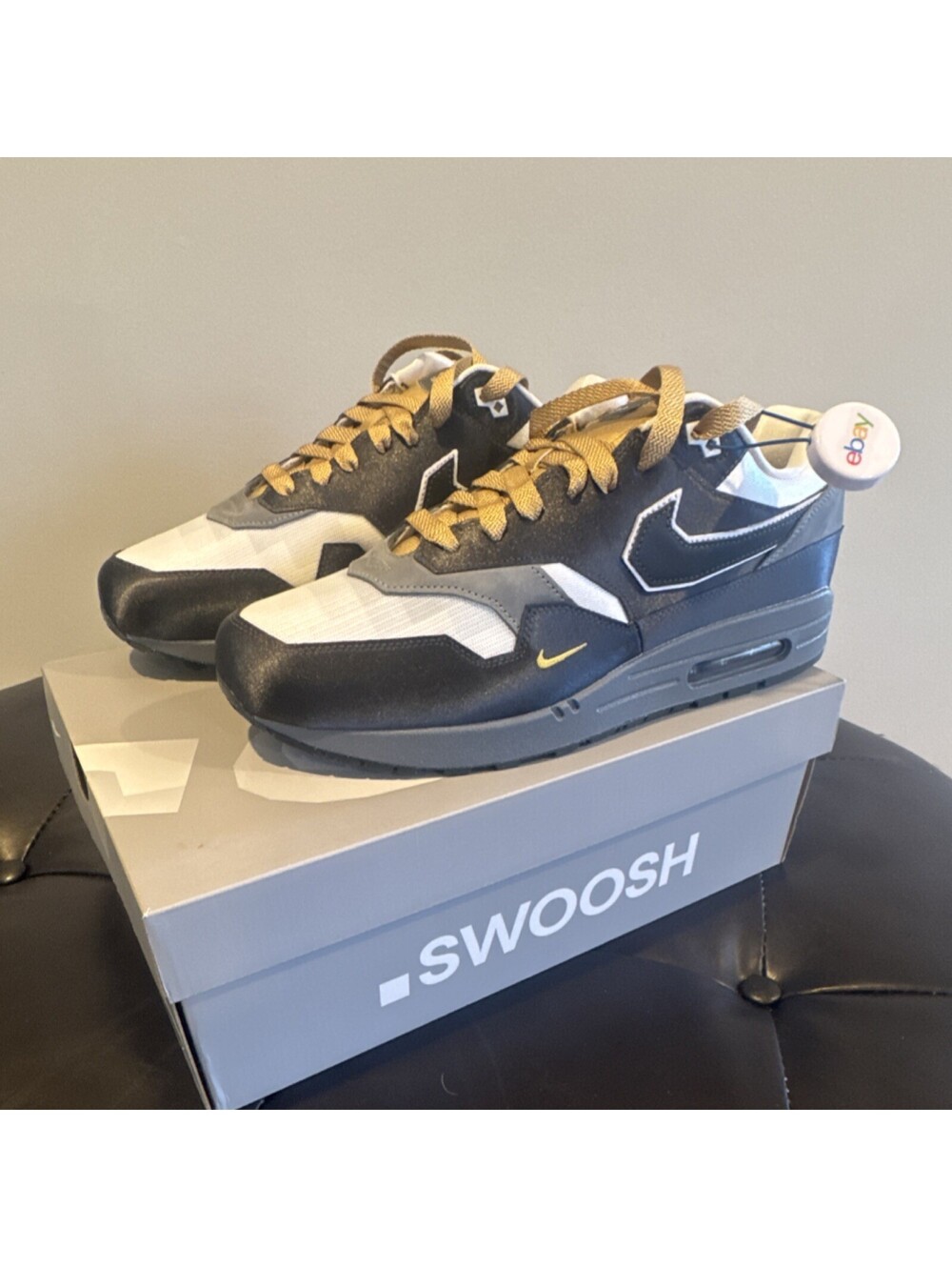 Nike Air Max 1 '86 OG Swoosh Mashup Black White Gold Low Top Men's Sneakers